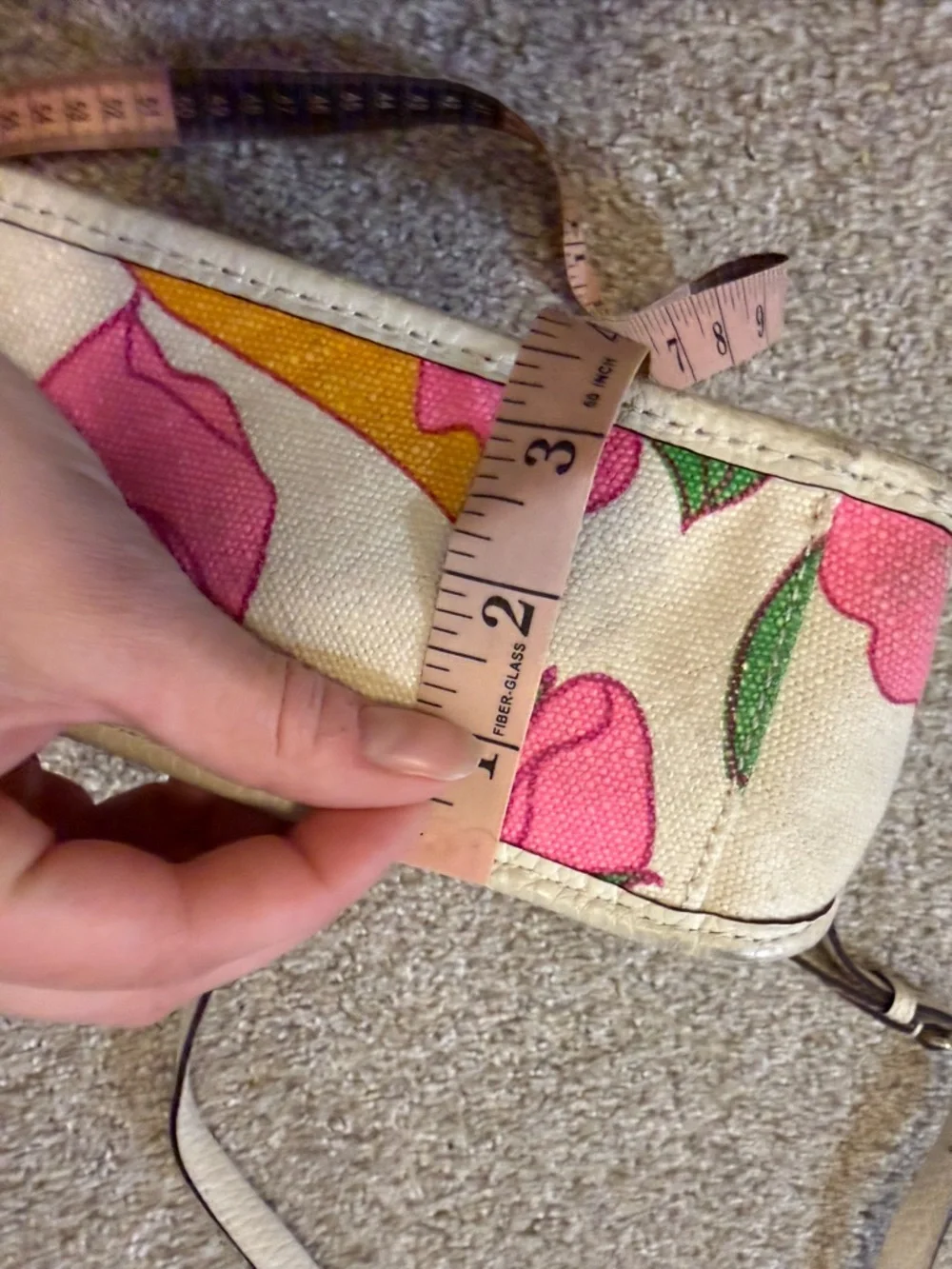 Kate Spade Cream Pink Floral Canvas Woven Leather Crossbody‎ Bag Purse Summer